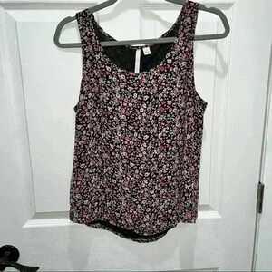 Lauren Conrad floral polyester floral sleeveless tank blouse lined with bow back